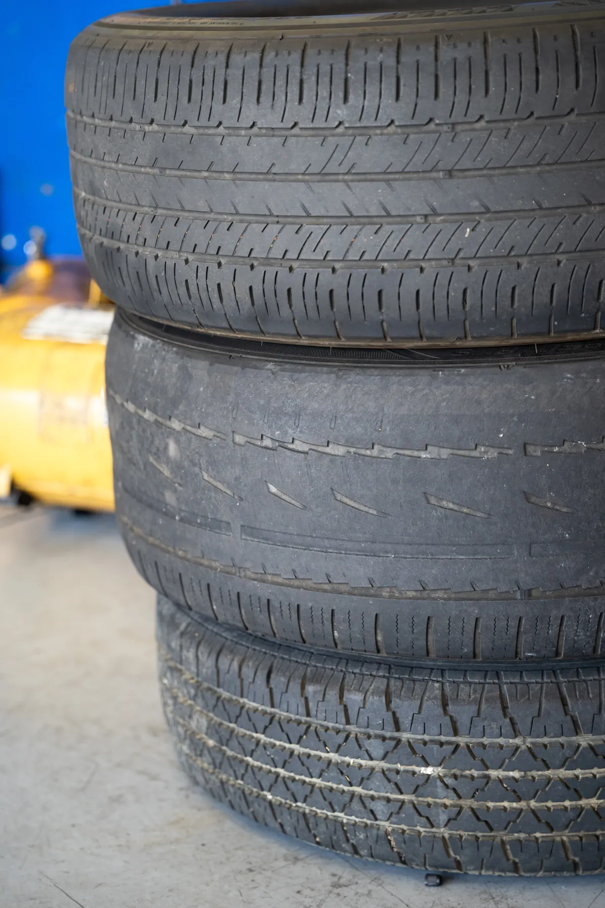Stack of tires showing their tread